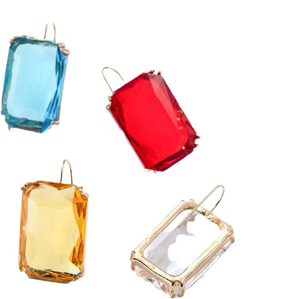 Wholesale  Color Transparent Square Zircon Earrings