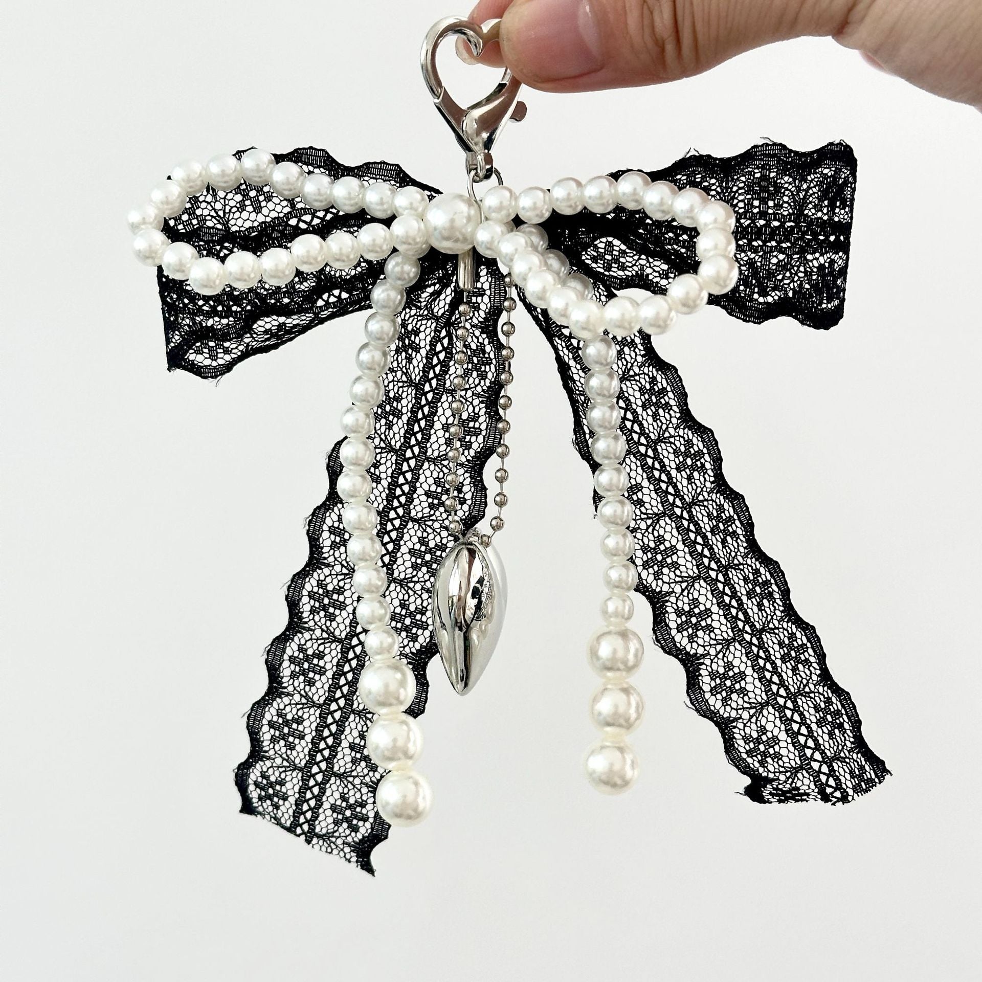 Wholesale  Heart Lace Pearl Bow Keychains