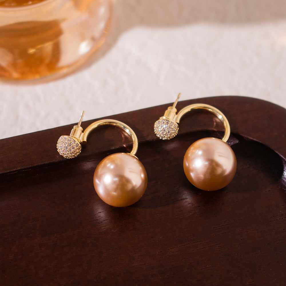 Wholesale  exquisite zircon pearl earrings  geometric light luxury design earrings