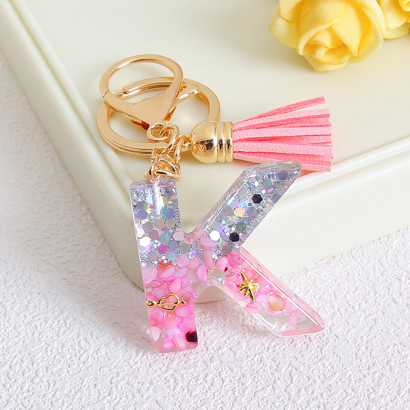 Wholesale Glitter 26 English Letter Tassel Keychain