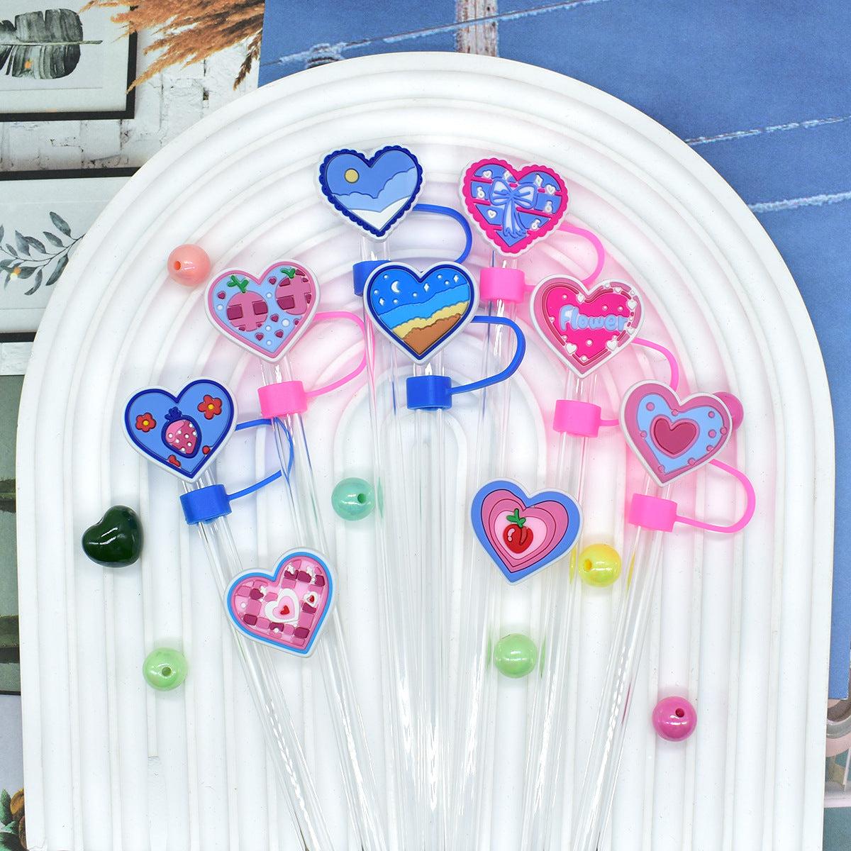 Wholesale Random 100pcs Creative Love 10mm PVC Soft Straw Tube Cap ACC-SCR-RYY097