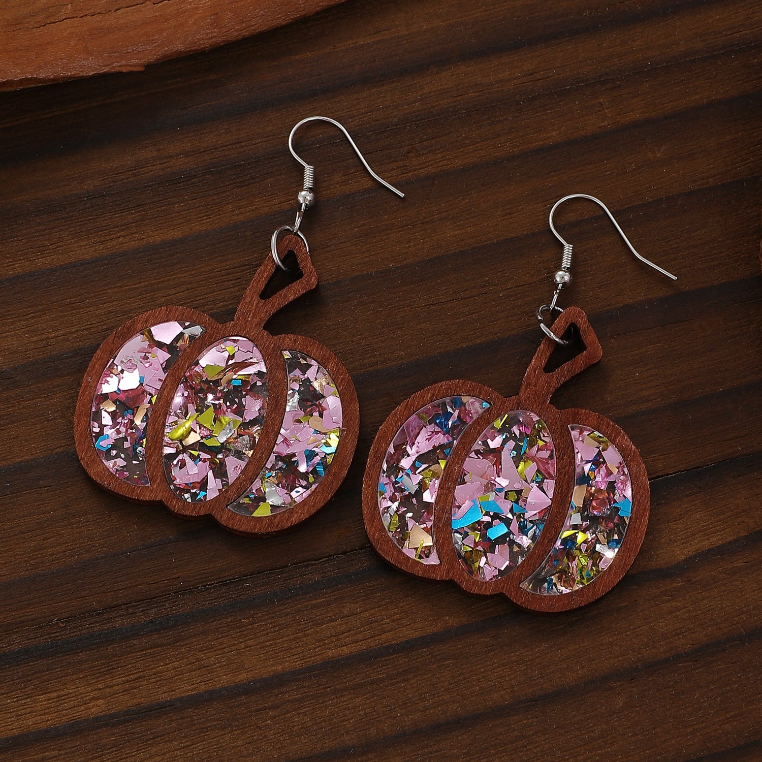 Wholesale  Gothic Western Wooden Pendant Earrings with Pumpkin Skull Print Jewelry Accessory for Resale