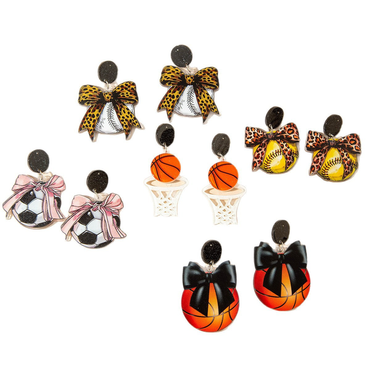 Wholesale Sporty soccer leopard print bow earrings