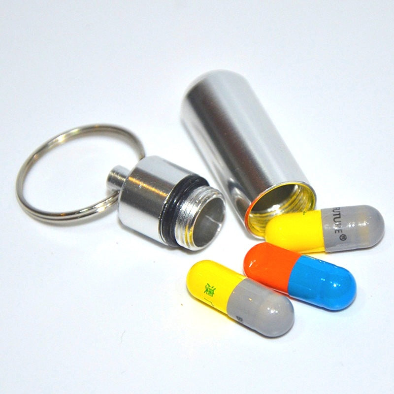 Wholesale Portable Outdoor Waterproof Sealed Aluminum Alloy Pill Bottle Keychain ACC-KC-KaBiao005