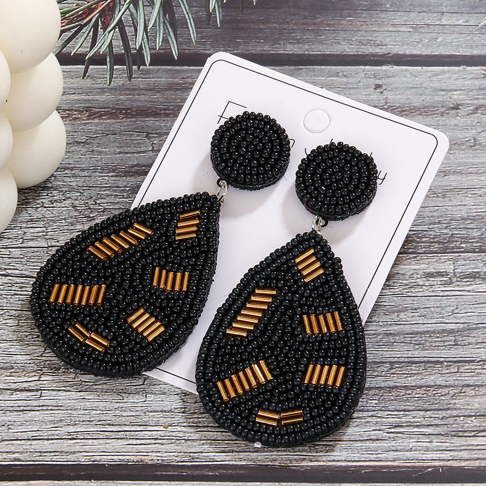 Wholesale Vintage Teardrop Shape Leopard Print Earrings Handmade Woven Bohemian Earrings ACC-ES-ManT016