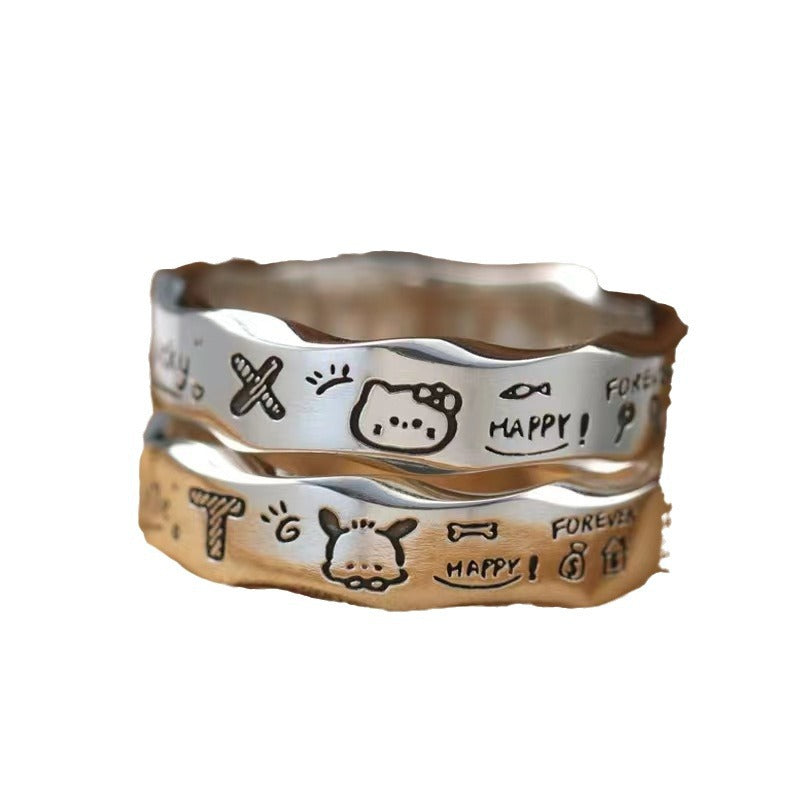 Wholesale Cartoon Couple Puppy Letter Adjustable Open Ring