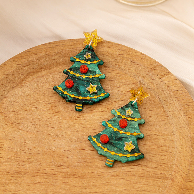 Wholesale Christmas Geometric Contrast Color Christmas Tree Earrings ACC-ES-MDD075