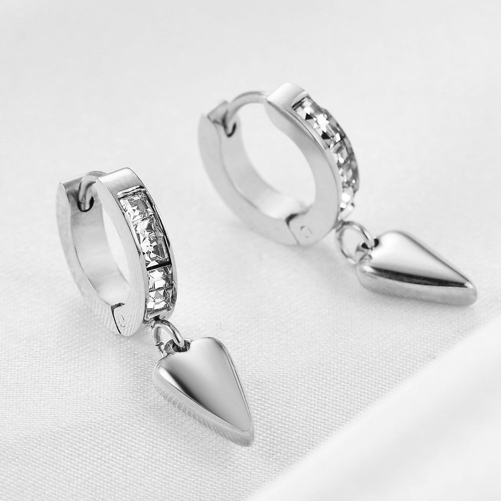 Wholesale Titanium Steel 18K Gold Long Heart Shaped Pendant Earrings