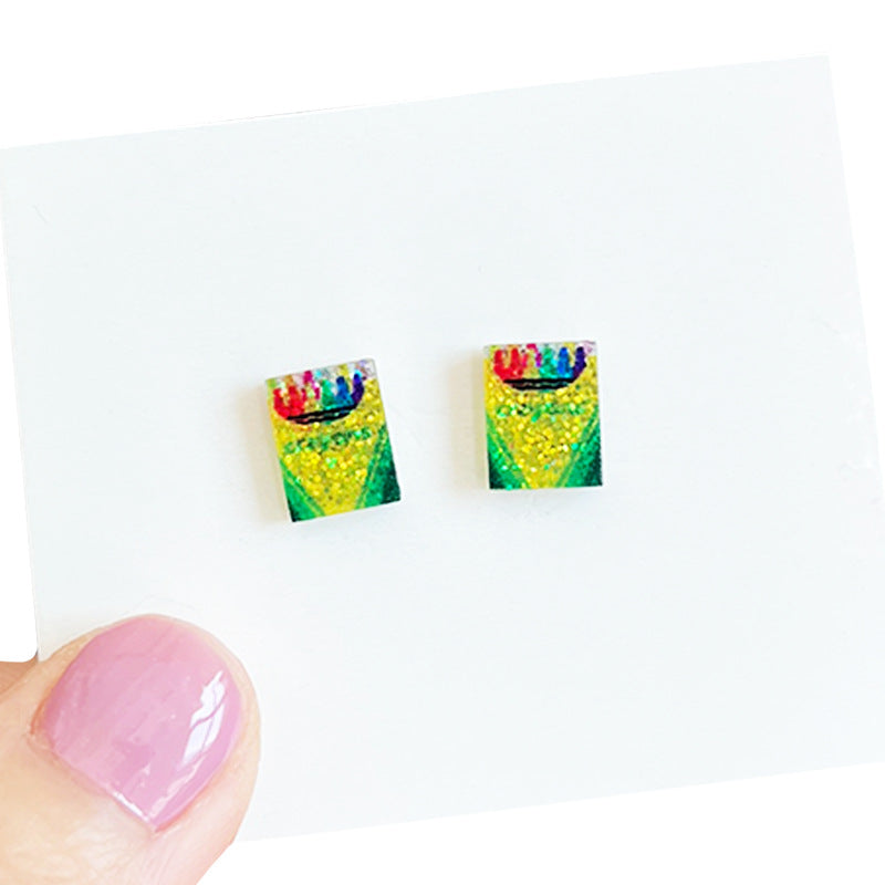 Wholesale  Teacher Bright Crystal Earrings Apple Pencil Earrings