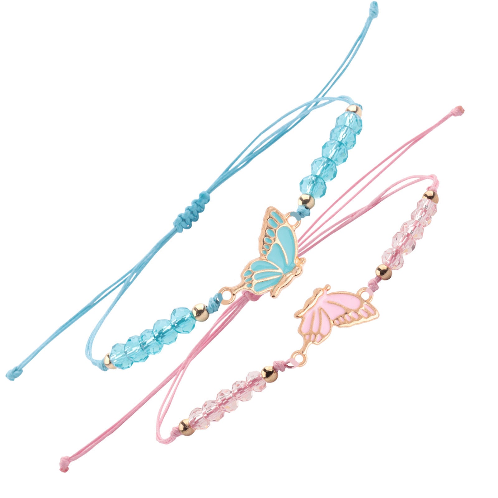 Wholesale Handmade Crystal Butterfly Friendship Bracelet Adjustable Wax Cord Gift for Couples