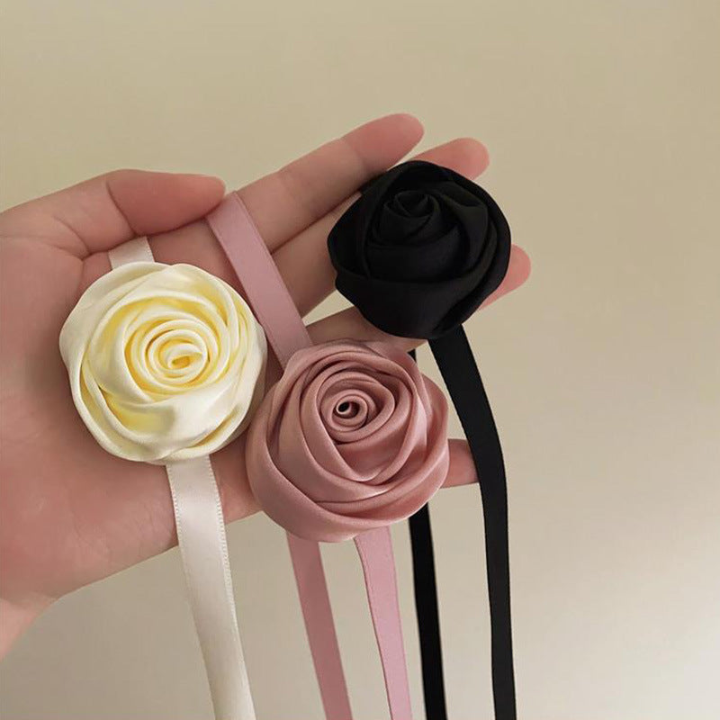 Wholesale Rose Satin Neck Chain Flower Ribbon Multi-use Hair Wrist Necklace