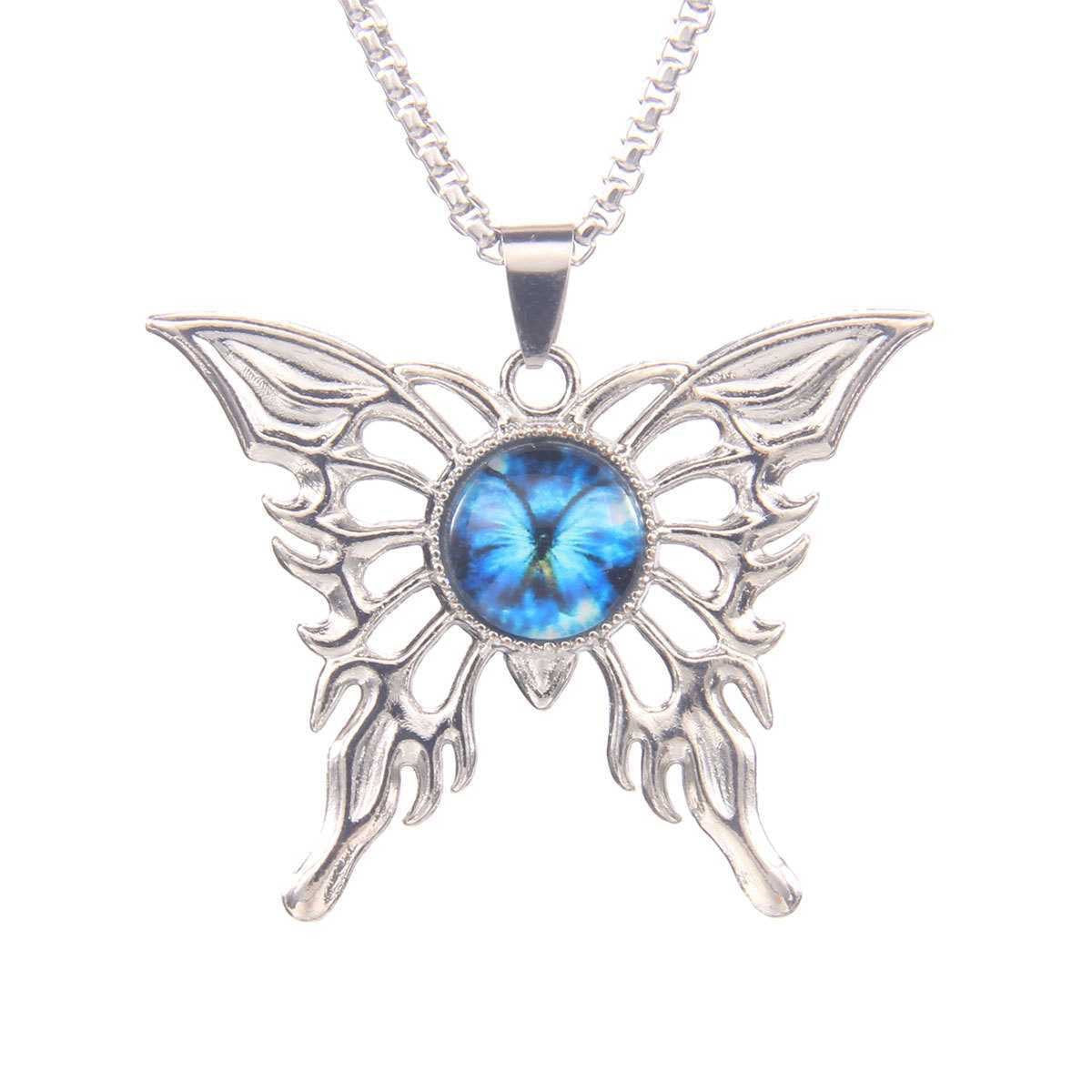 Wholesale Retro Devil' s Eye Butterfly Pendant Necklace for Men,  Zinc Alloy,  Boutique Resale