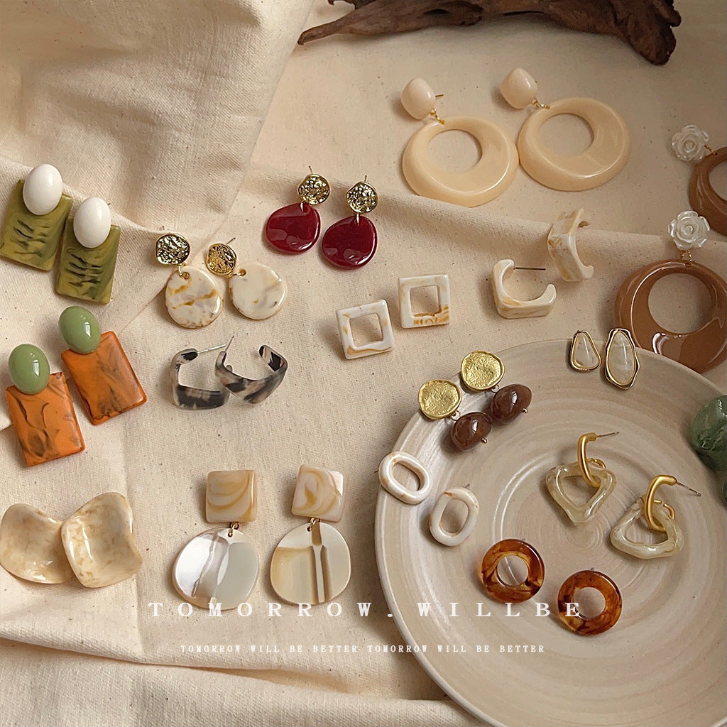 Wholesale Retro Coffee Color Earrings Geometric Blooming Acrylic Earrings ACC-ES-Eryu006