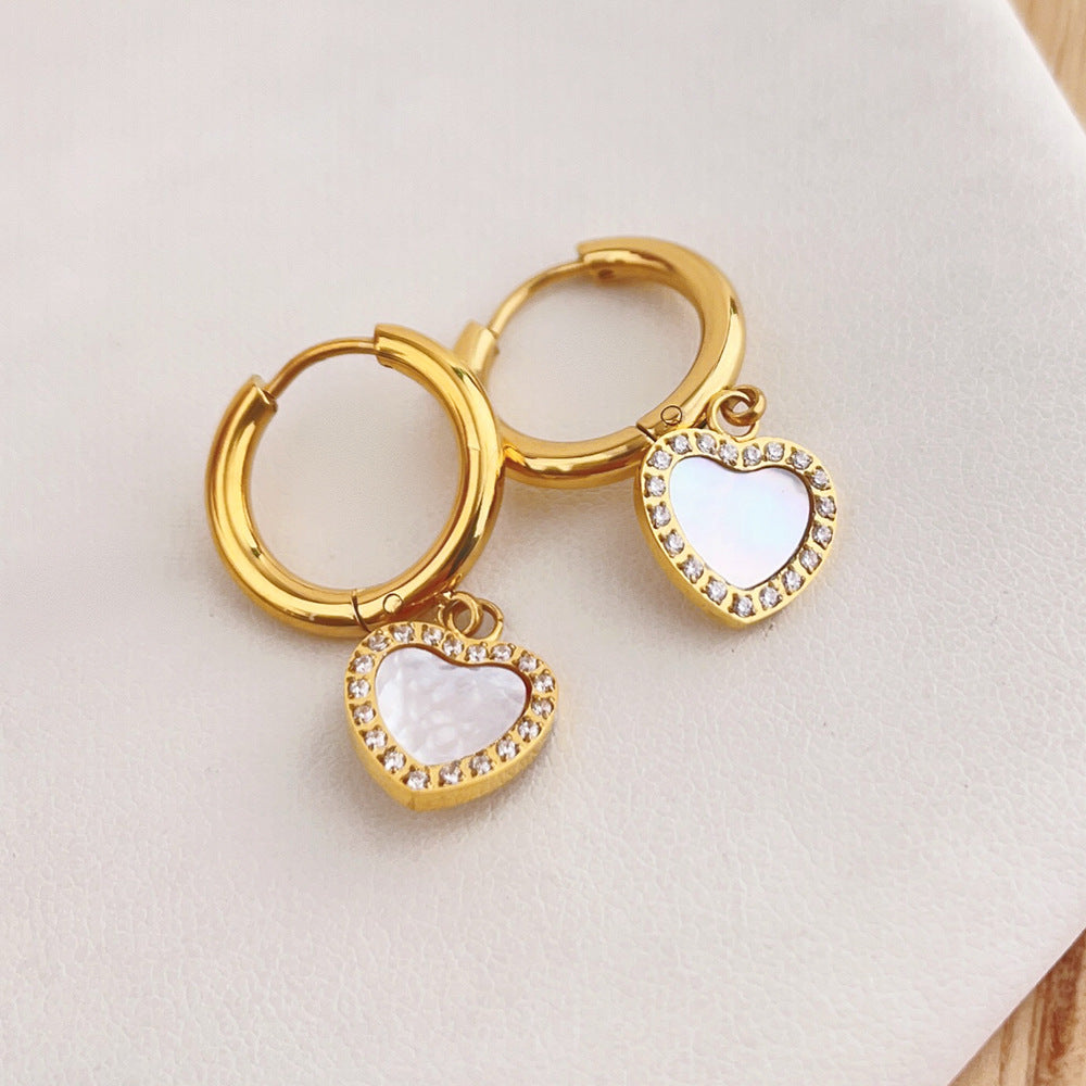 Wholesale Valentine's Day Retro Love Heart Full Diamond Circle Titanium Steel Earrings