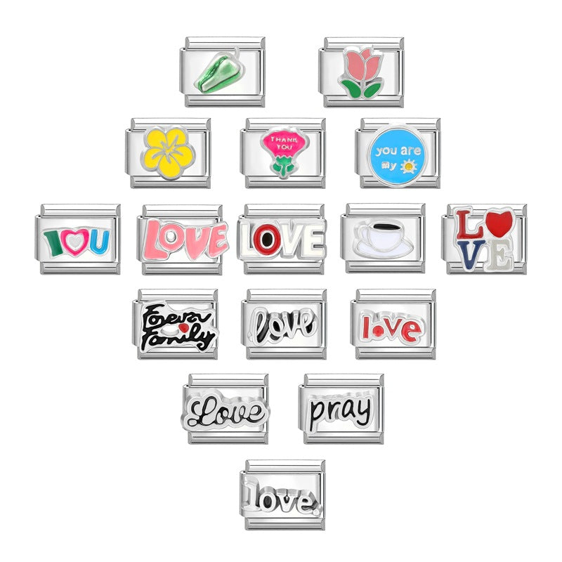 Wholesale Stainless steel DIY charm color love letter module stainless steel elastic bracelet