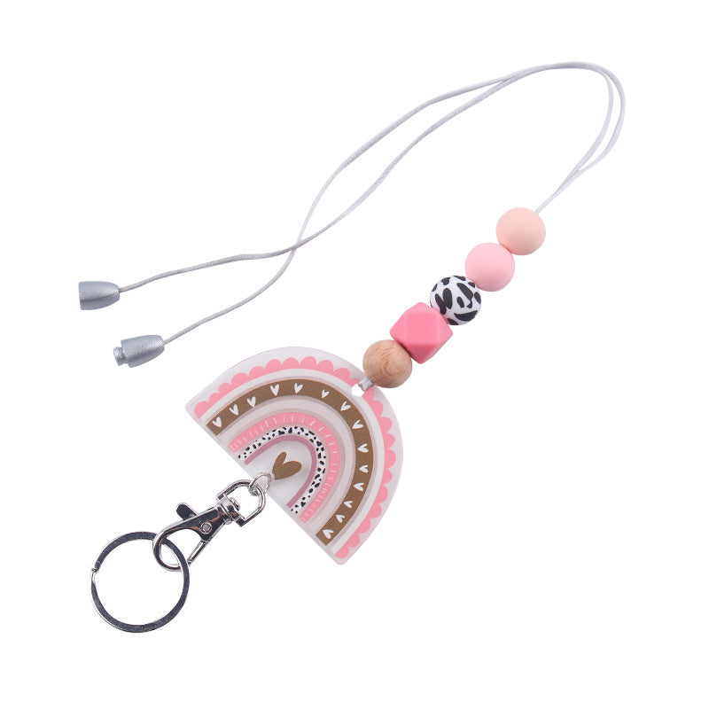 Wholesale Cartoon Acrylic Rainbow Silicone Beaded Necklace Keychain ACC-KC-GuangTian067