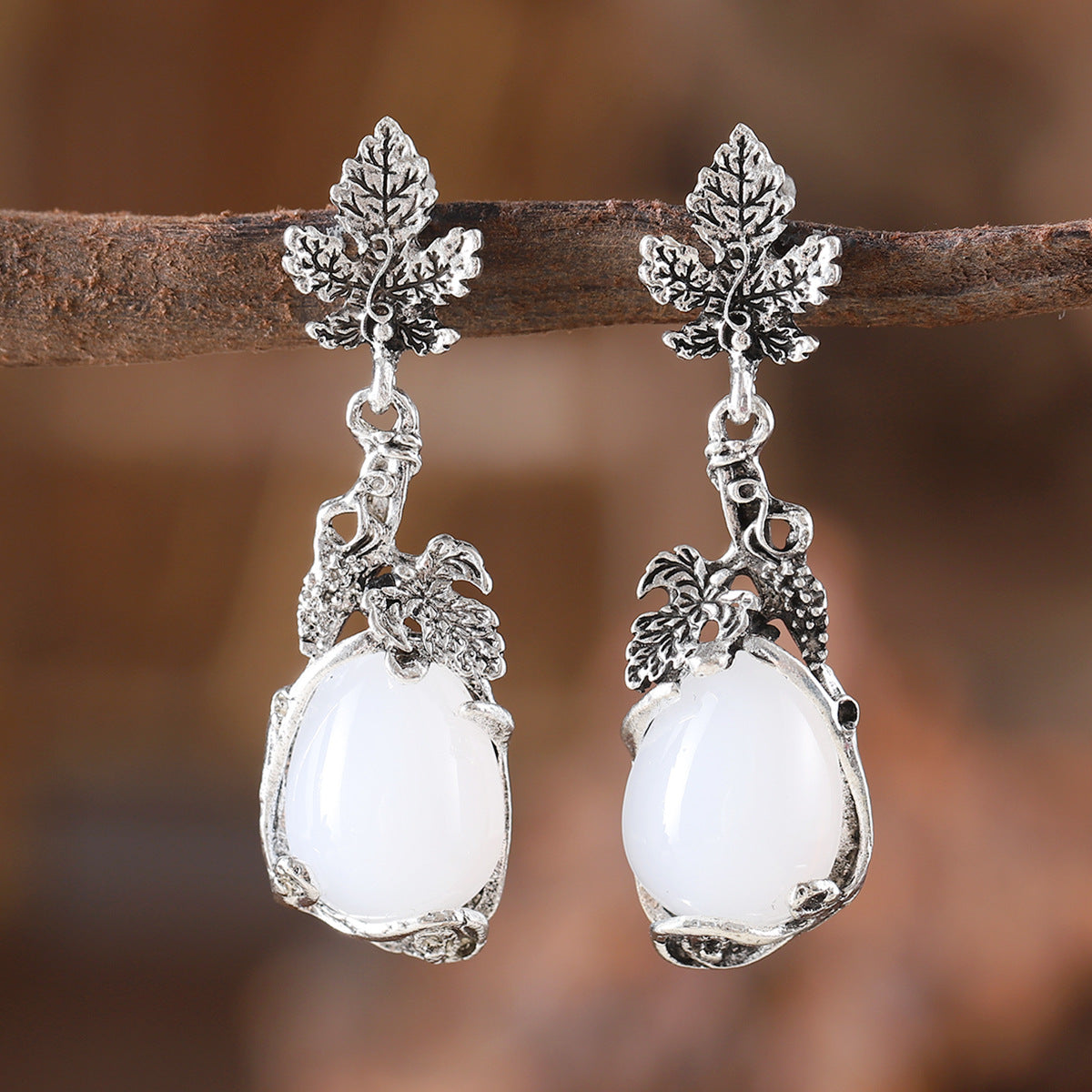 Wholesale  Grapevine Leaf Inlaid Opal Pendant Earrings