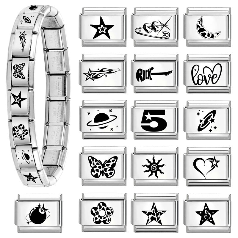Wholesale Italian Charm Bracelet 9mm DIY Splicing Creative Pattern Stainless Steel Composable Bracelet