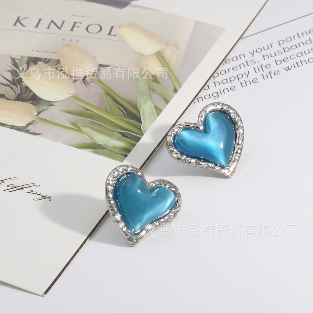 Wholesale Titanium Steel Heart-Shaped Cat Eye Earrings Boutique Jewelry Accessory for Women Gift
