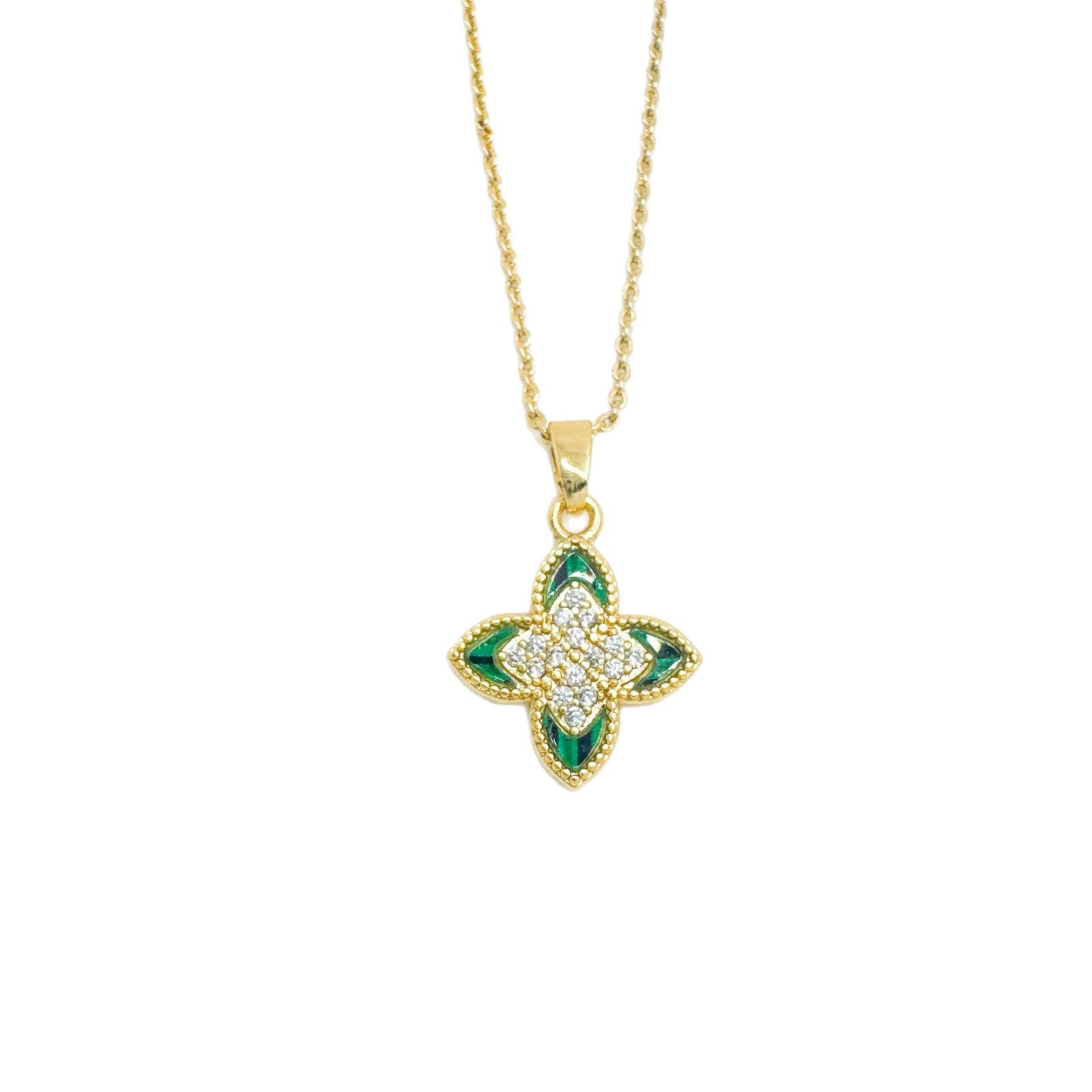 Wholesale Chic Four-Leaf Clover Pendant Gold Plated Copper European Style Jewelry Accessory