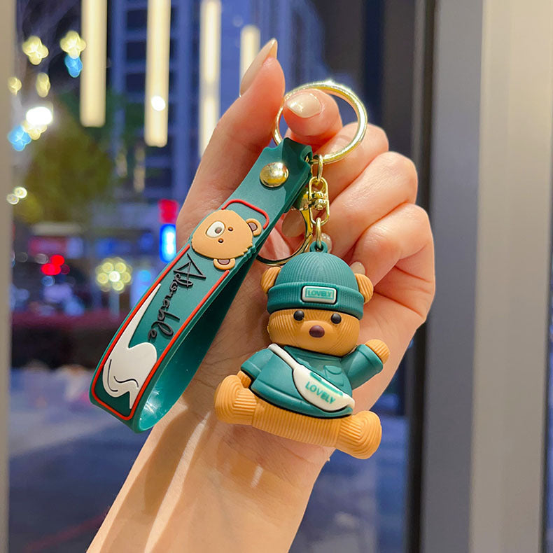 Wholesale Chic Knitted Bear Keychain Bag Charm Orange PVC Cute Gift for Couples Boutique Resale