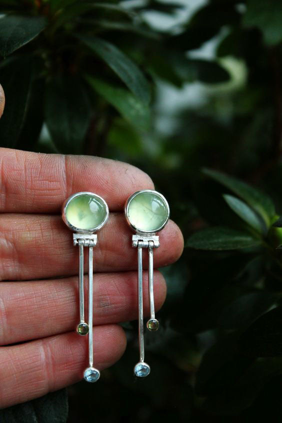 Wholesale Aqua Green Chalcedony Ancient Silver Earrings