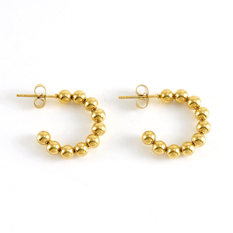 Wholesale Stainless Steel 18K Gold Bead Earrings ACC-ES-ZhongXin009