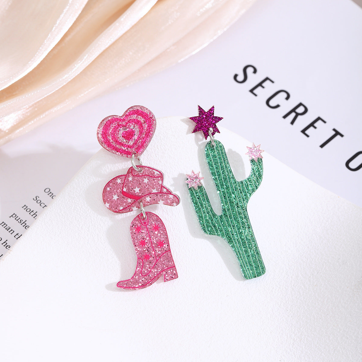 Wholesale Creative Cartoon Western Cowboy Guitar Acrylic Earrings