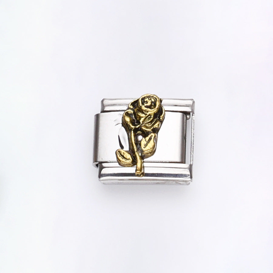 Wholesale 10pcs Italian Charm Bracelet 9mm DIY Splicing Cross Rose Stainless Steel Composable Bracelet