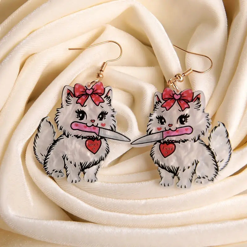 Großhandel Cartoon Cat Bogen -Acrylohrringe