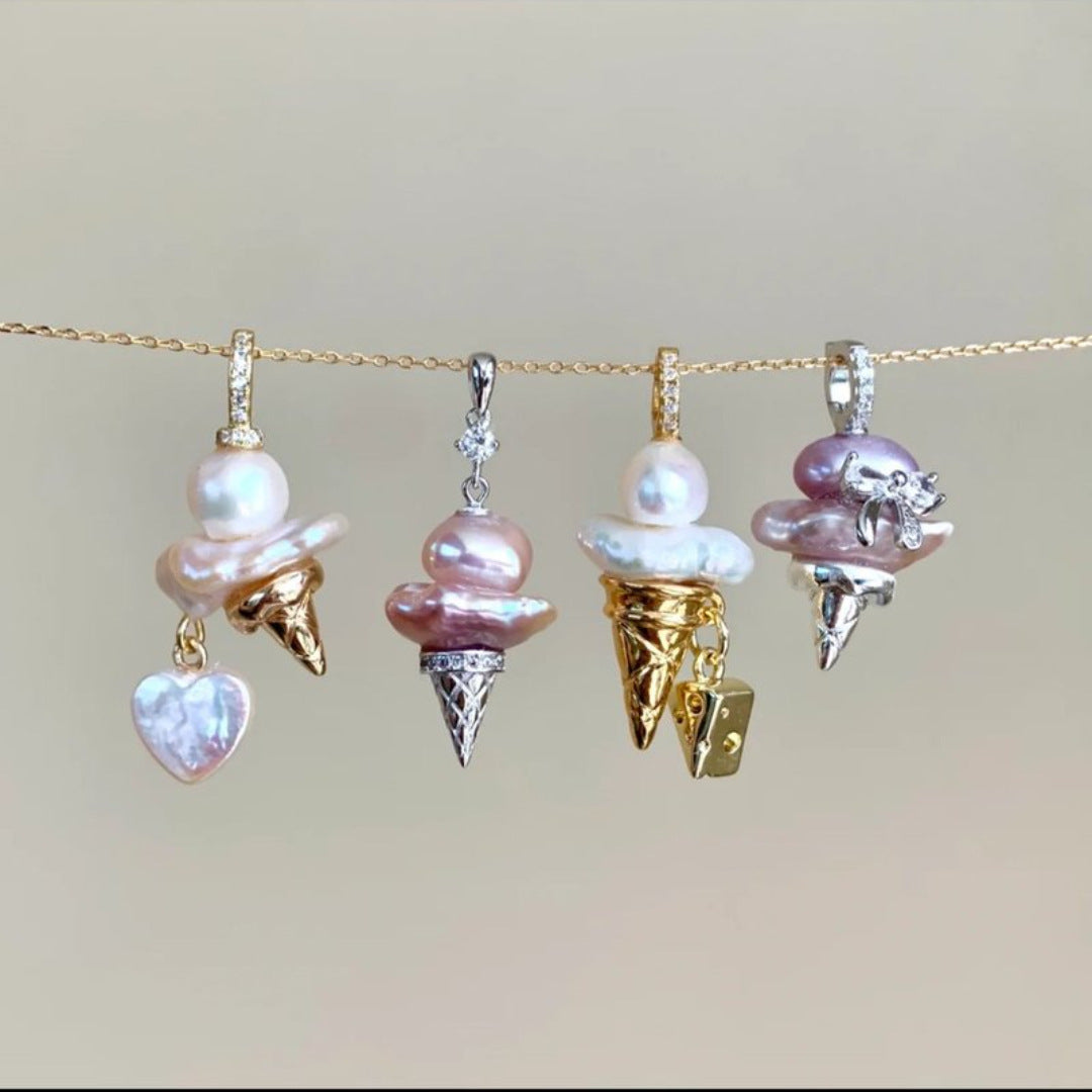 Wholesale 18K gold plated Man-made pearl ice cream pendant
