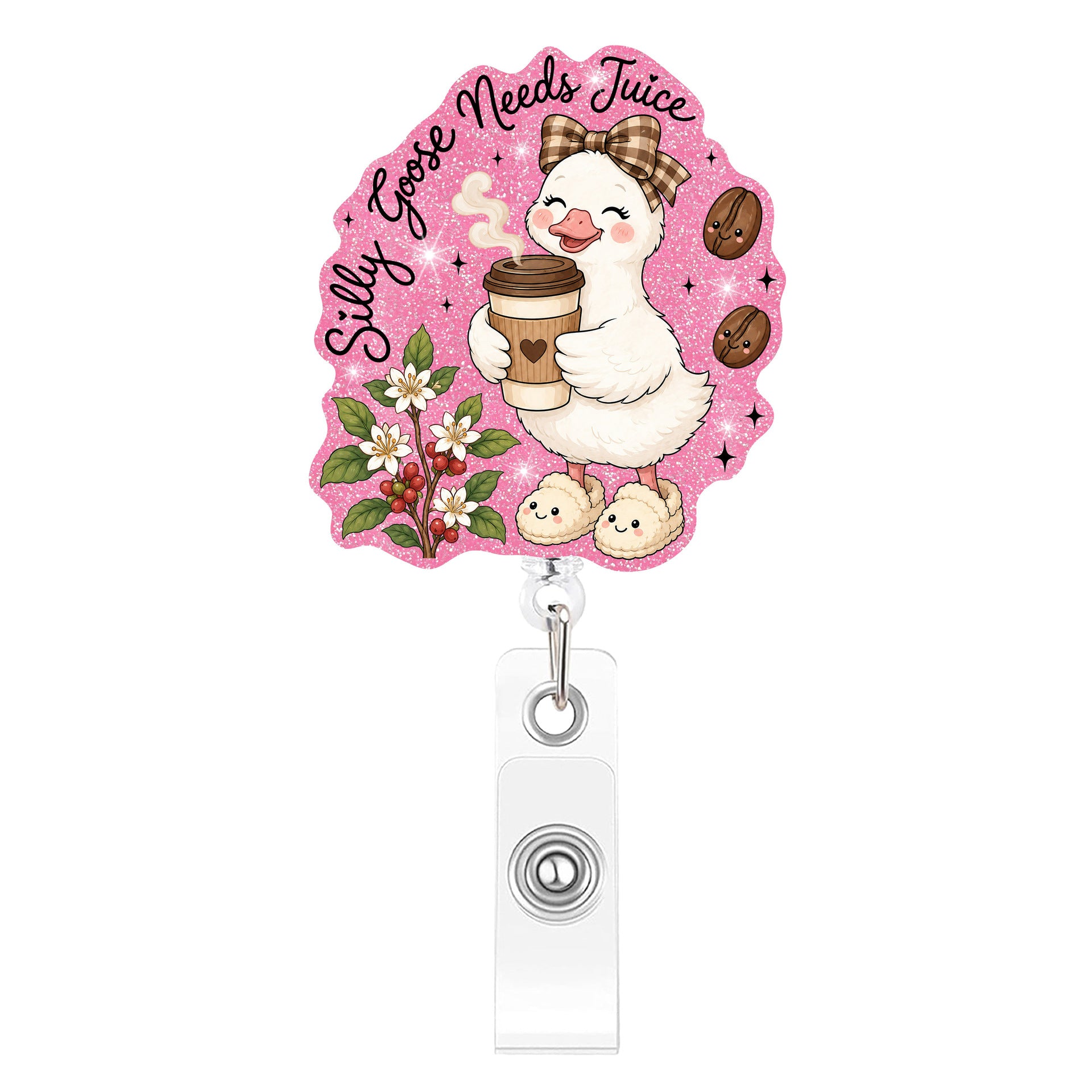 Wholesale Plastic Retractable Badge Clip Pink Goose Design Stylish Office ID Card Holder And Everyday Work Accessory