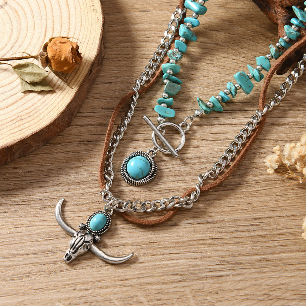 Wholesale Vacation Seaside Ladies Style Turquoise Clavicle Chain Niche Beaded Necklace Set Ethnic Style Heart