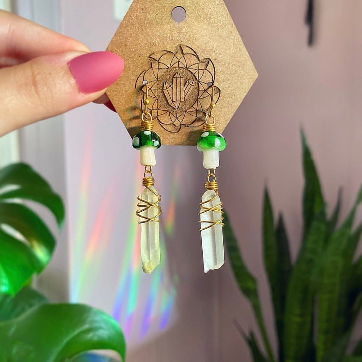 Wholesale Cute Little Mushroom Natural White Crystal Earrings ACC-ES-RongGuan003