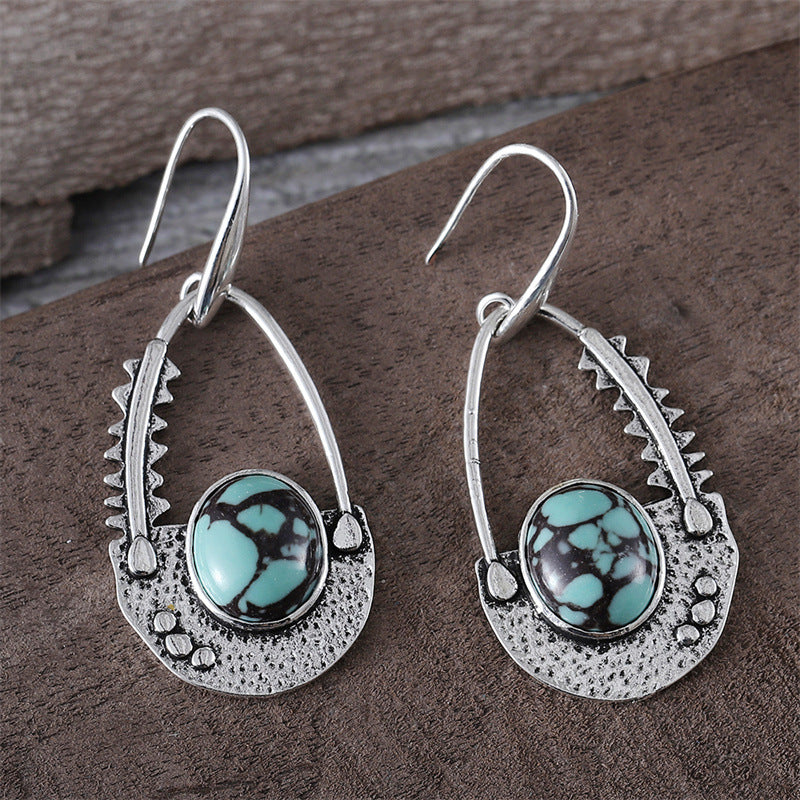 Wholesale Vintage-Style Round Turquoise Inlay Earrings – Ethnic, Unique, and Creative Gemstone Earrings