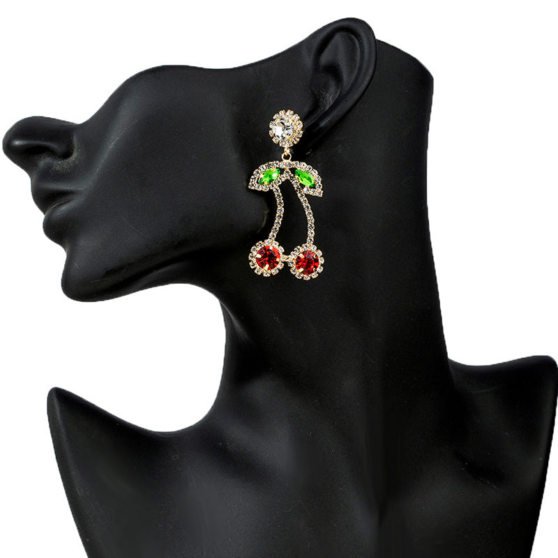 Wholesale Red rhinestone cherry drop earrings