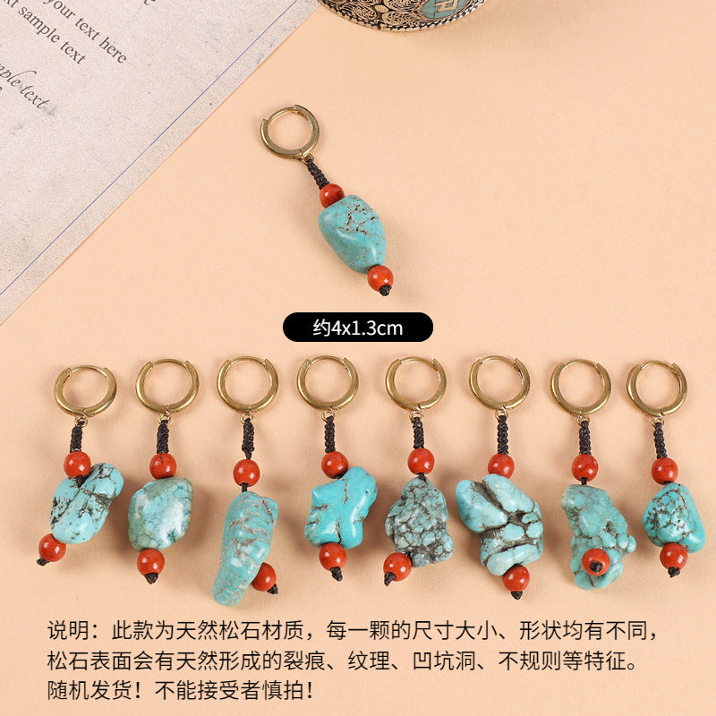 Wholesale Woven Turquoise Ethnic Style Earrings Handmade Vintage Jewelry Accessory Gift