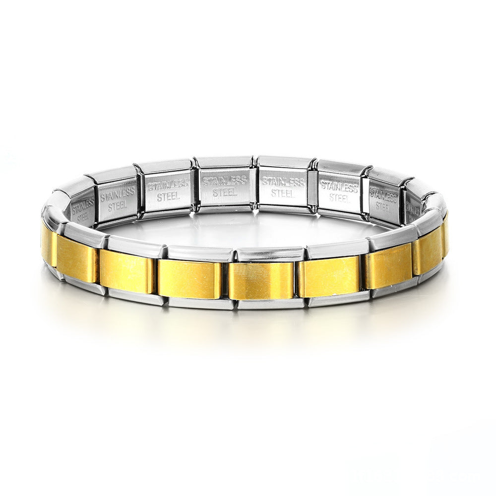 Wholesale Italian Style Stainless Steel Modular Square Block Elastic Bracelet Geometric Jewelry Accessory Gift