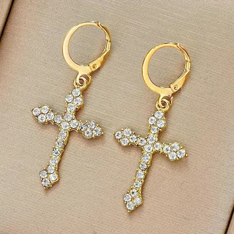 Wholesale light luxury cross earrings
