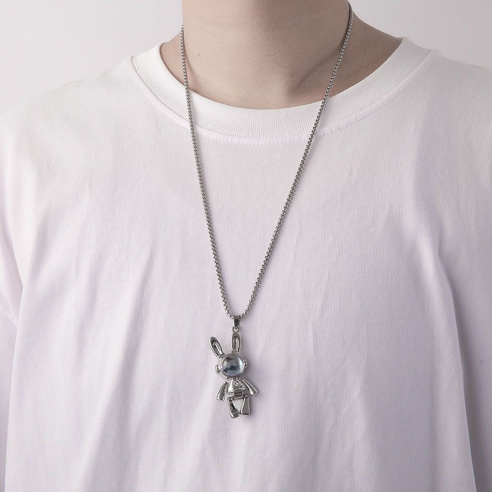 Wholesale Trendy Space Rabbit Pendant Necklace Alloy with Crystal Stones Jewelry Gift Boutique Resale