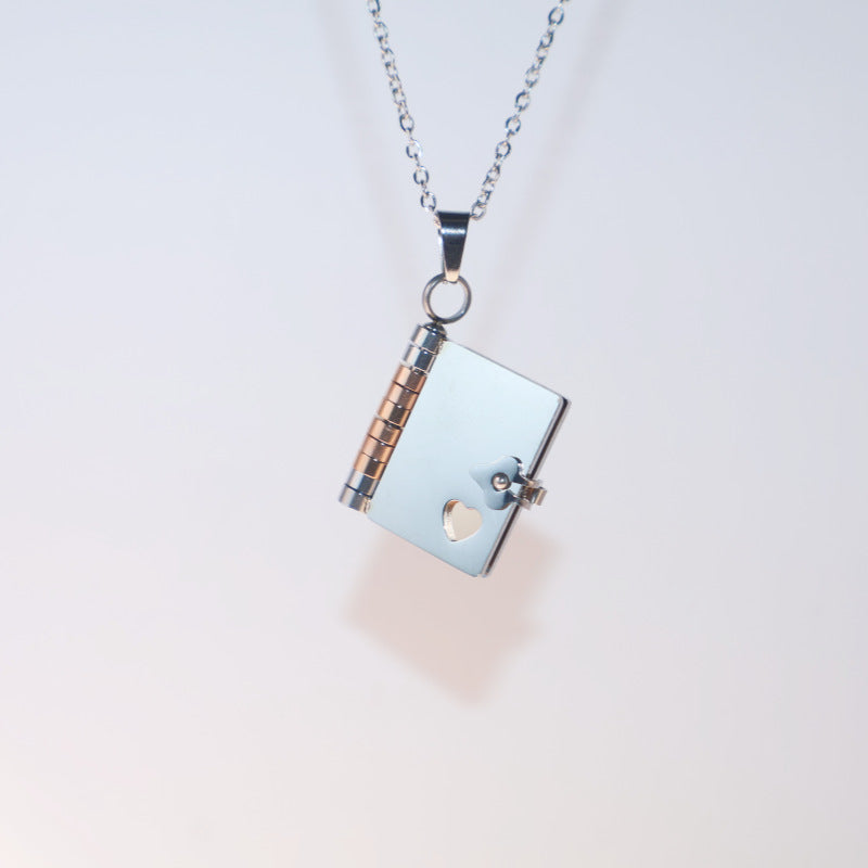 Wholesale stainless steel couple book engraved DIY opening and closing album love letter clavicle necklace