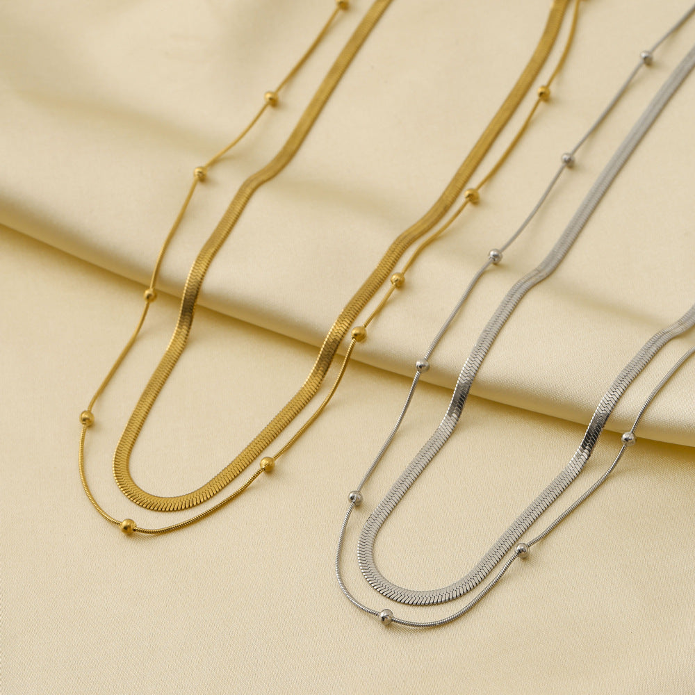 Wholesale Stainless steel double-layered necklace plated with 18K gold