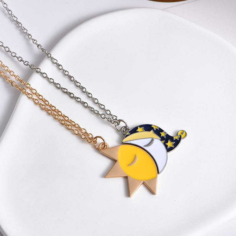 Wholesale sun and moon couple stitching necklace