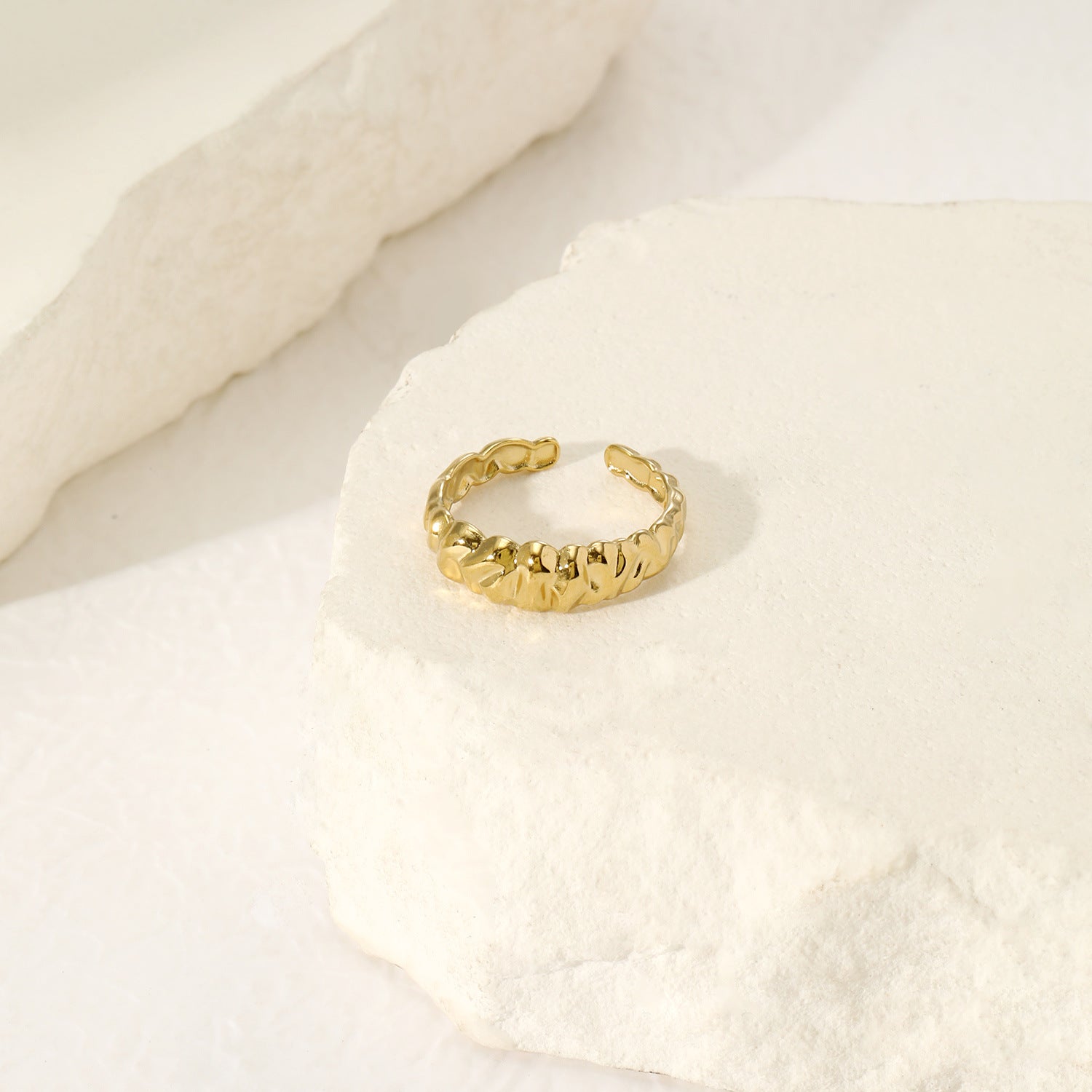 Wholesale Irregular Texture Hammered Pattern Open Stainless Steel Rings ACC-RS-YunHe002