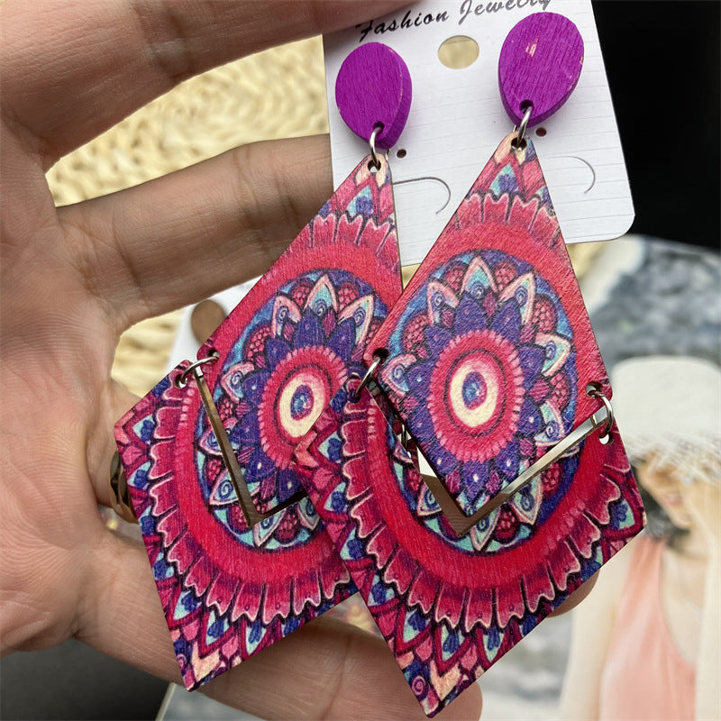 Wholesale Bohemian Rhombus Wooden Beach Earrings ACC-ES-FX006