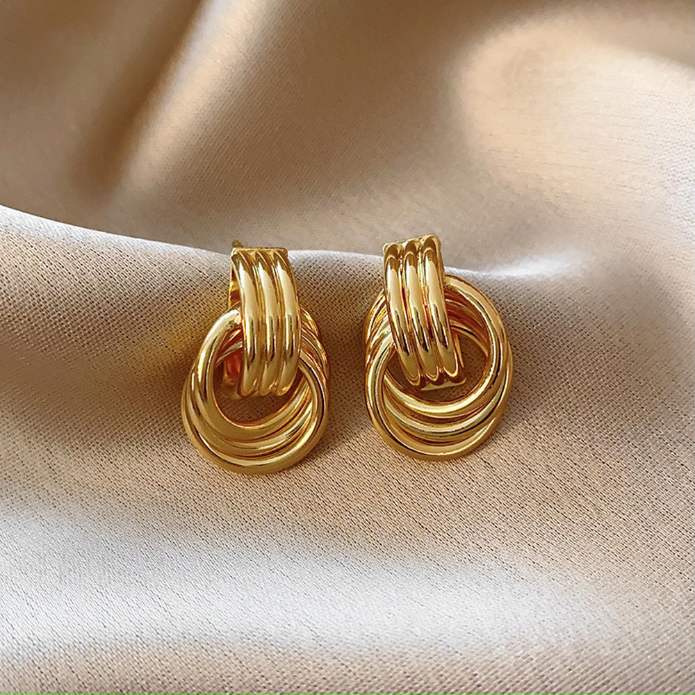 Wholesale real gold knot multi-layer geometric dangling earrings