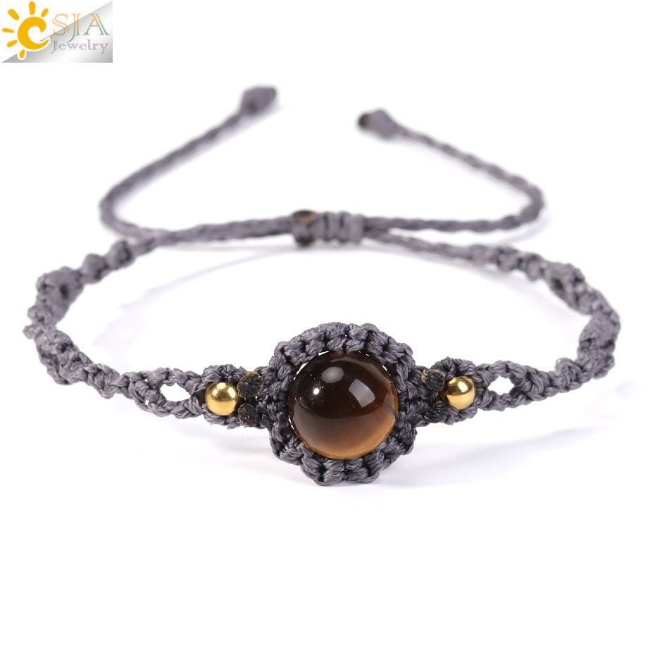 Wholesale Office Lady Style Amethyst Natural Crystal Bead Handmade Woven Adjustable Bracelet Jewelry Accessory