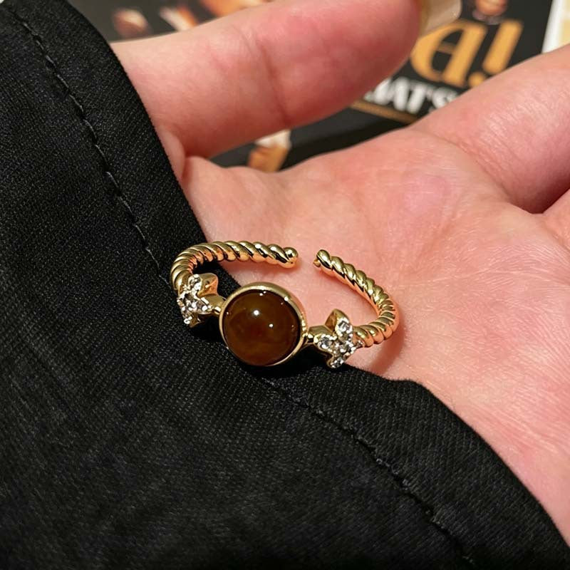 Wholesale Gold Sunflower Tiger Eye Ring Women S Retro Stacking Fashion Accessory Gift