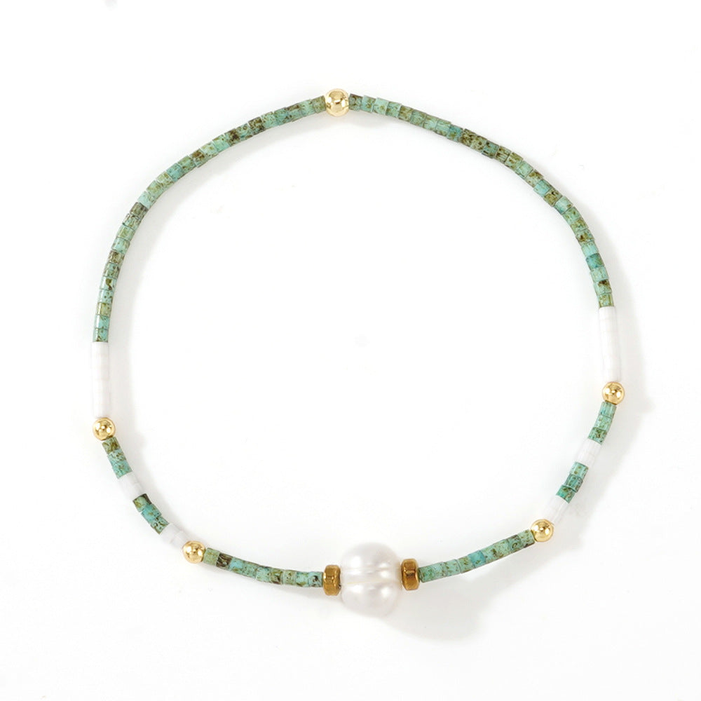 Wholesale Bohemian Style White Pearl Seed Bead Bracelet With Copper Beads Elastic Stretch Unisex Jewelry Accessory For Everyday Wear