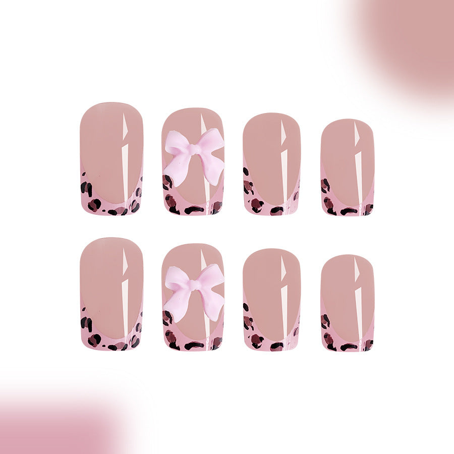 Wholesale 24 Pieces/box Pink Leopard Press-on Nails Kits Nail Stickers ACC-NS-GuaiXL115